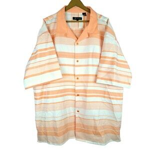 Montique Men Lightweight Shirt Orange White Striped Button Up Short Sleeve 3XL